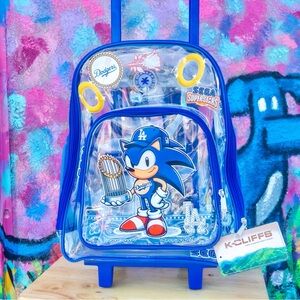SONIC The HEDGEHOG LA Dodgers Clear Rolling Backpack 17” - Blue | Handmade